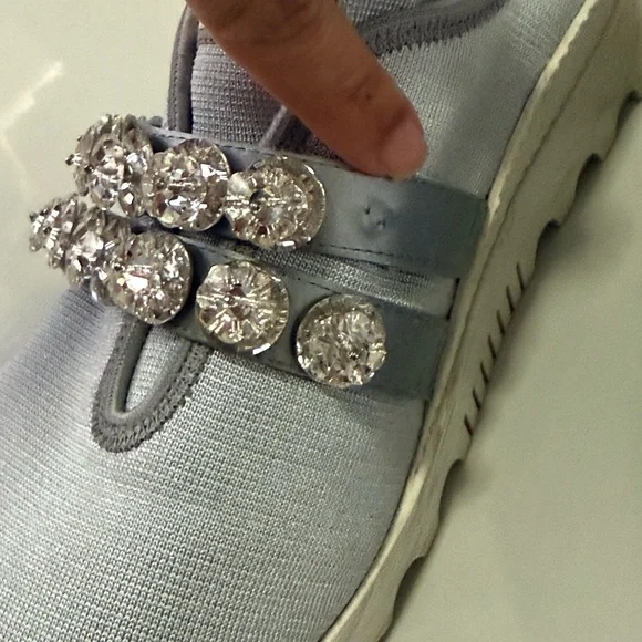 Miu Miu Grey Crystal Embellished Slip-On Sneakers Size 36.5 - Picture 5 of 14